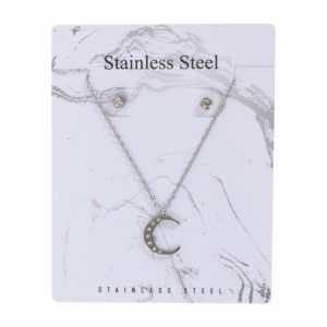 Juego De Bisutería De Collar Y Aretes Con Dije De Luna STAINLESS STEEL X 3 Uds