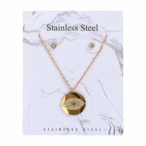 Juego De Bisutería De Collar Y Aretes Con Dije De Ojo STAINLESS STEEL X 3 Uds