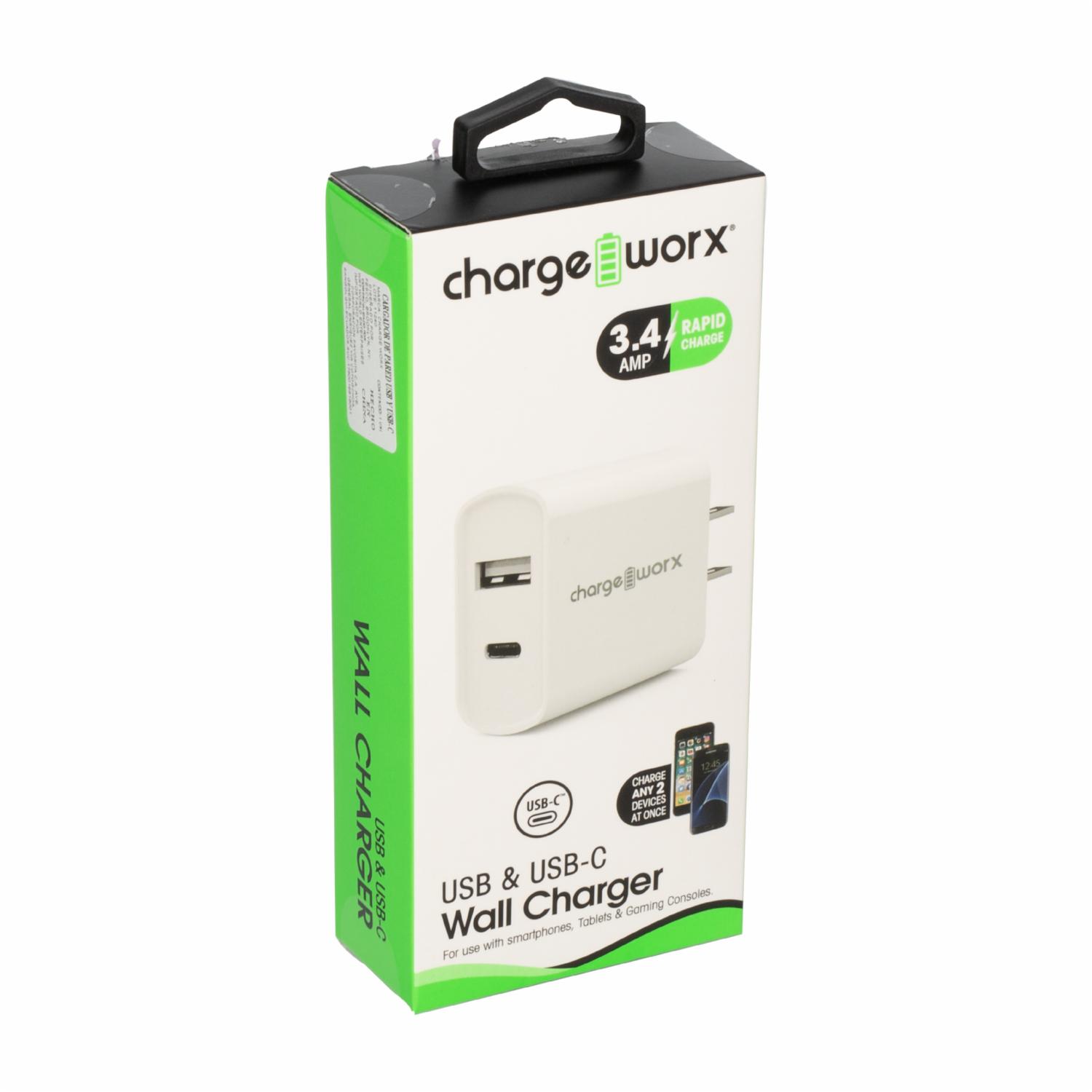 Cargador De Pared Blanco CHARGE WORX USB-C A USB - Image 3