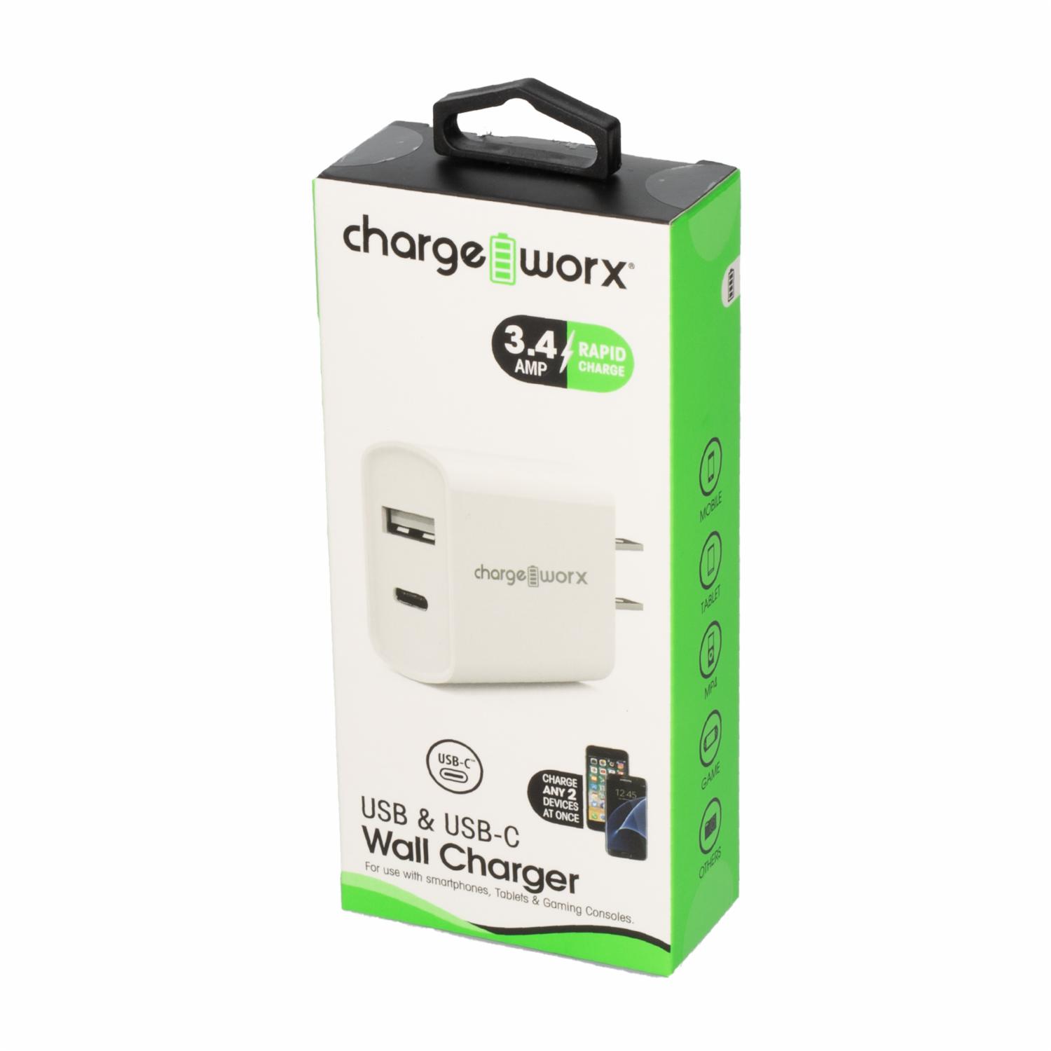 Cargador De Pared Blanco CHARGE WORX USB-C A USB - Image 4