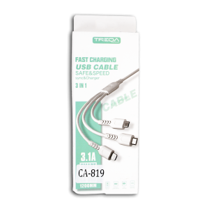 Cable Usb Plano 3 En 1  Ca-819 Blanco TREQA 120 Cm