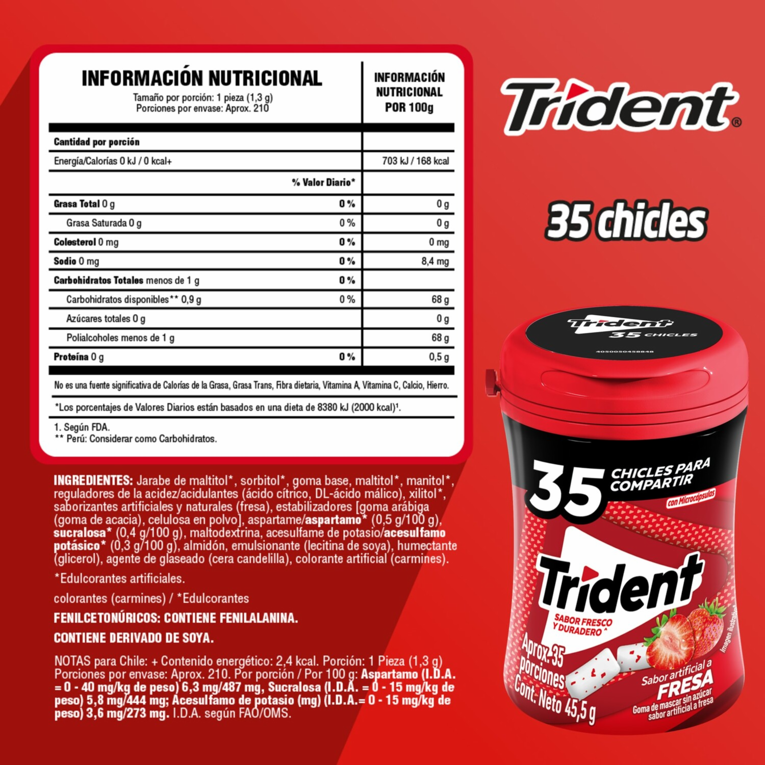 Chicles Sabor A Fresa TRIDENT 45.50 G - Image 3