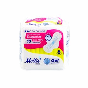 Toalla Higiénica Delgada Tela Tipo Malla Flujo Normal MOLLIS X 10 Uds