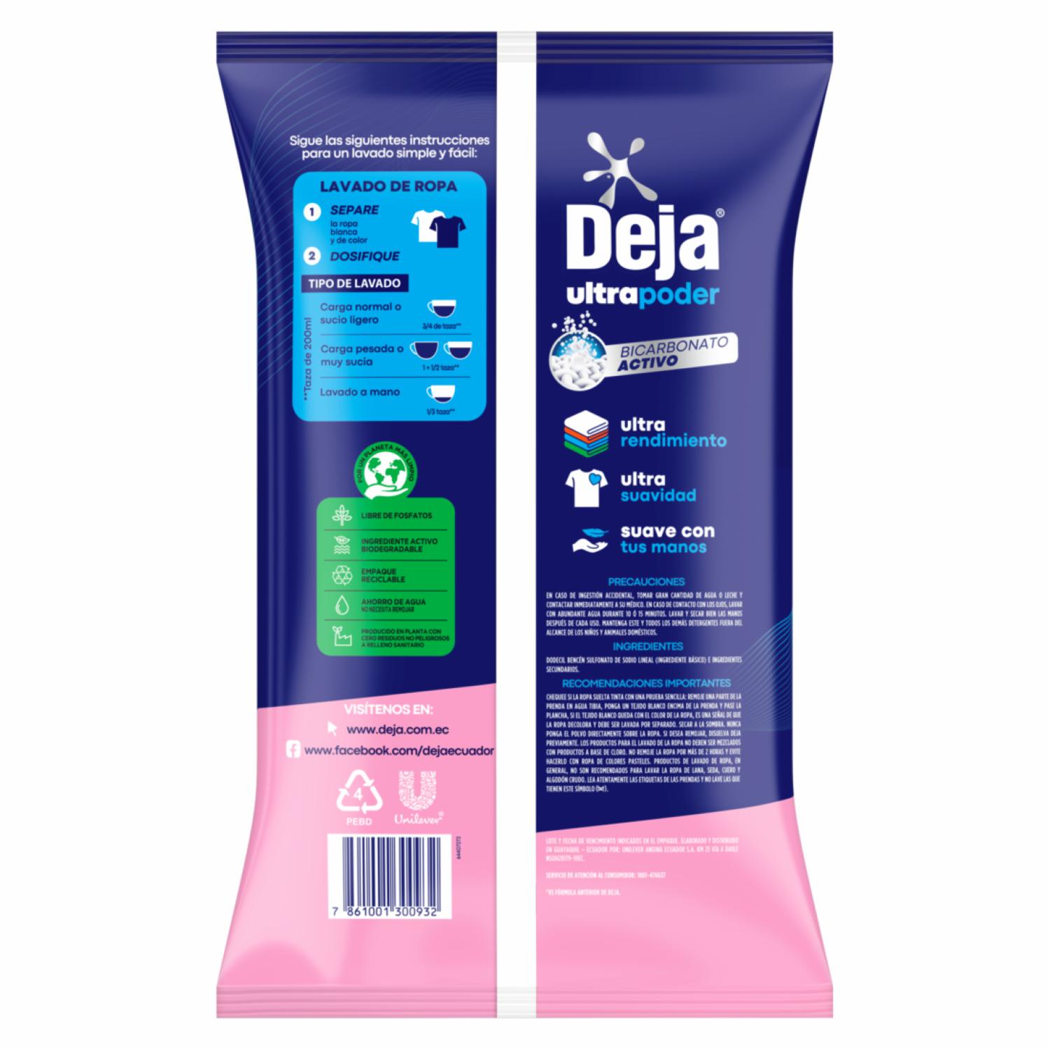 Detergente En Polvo Brisa Primavera Con Suavizante + Bicarbonato DEJA 1.2 Kg - Image 2