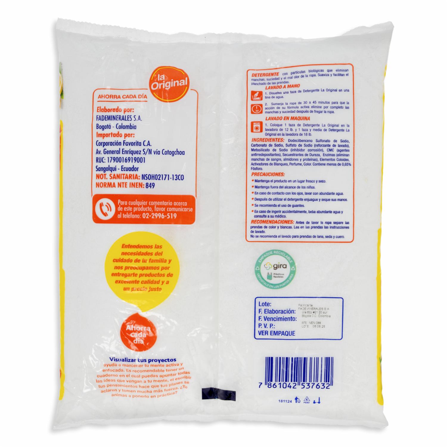 Detergente En Polvo Fragancia Limón LA ORIGINAL 900 G - Image 2