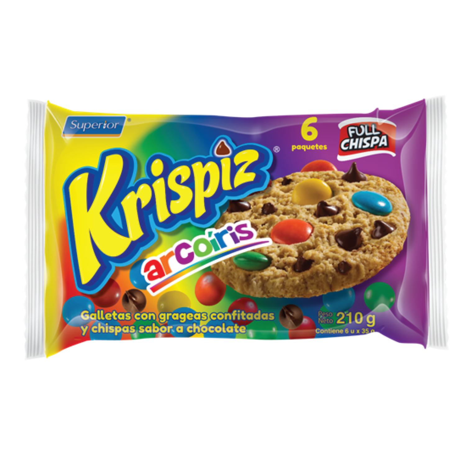 Galleta De Dulce Arcoíris Con Grajeas Y Chispas De Chocolate KRISPIZ 210 G