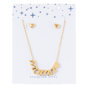 Juego De Bisutería Cadena Y Aretes Acero Inoxidable Diseño Mamá  Dorado TECNO STEEL 3 Piezas