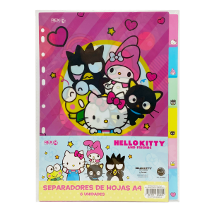 Separadores De Hojas Diseño Hello Kitty REX PLASTICS X 6 Uds A4