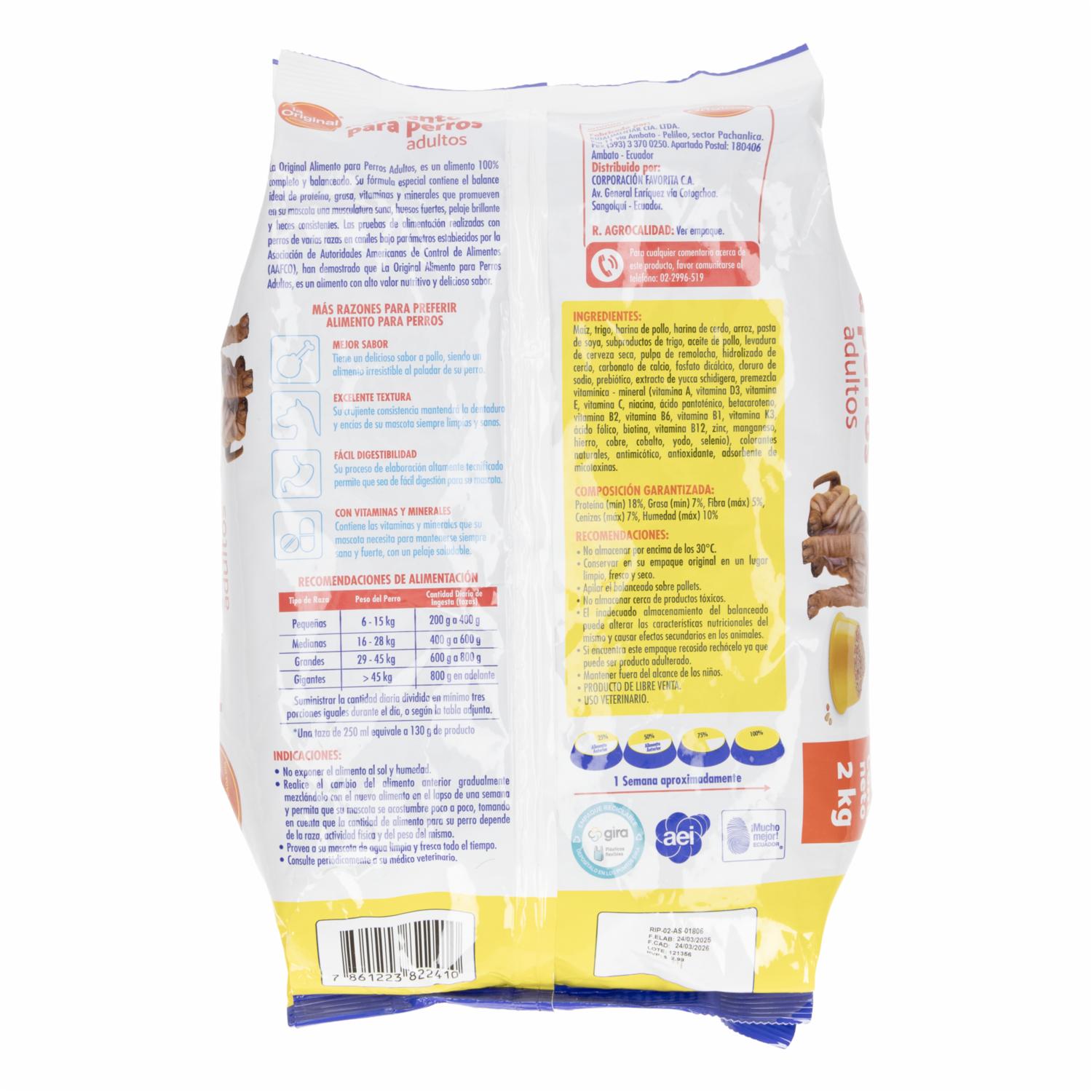 Alimento Para Perros Cachorros Y Adultos Todas Las Razas Sabor A Pollo LA ORIGINAL 2 Kg - Image 2