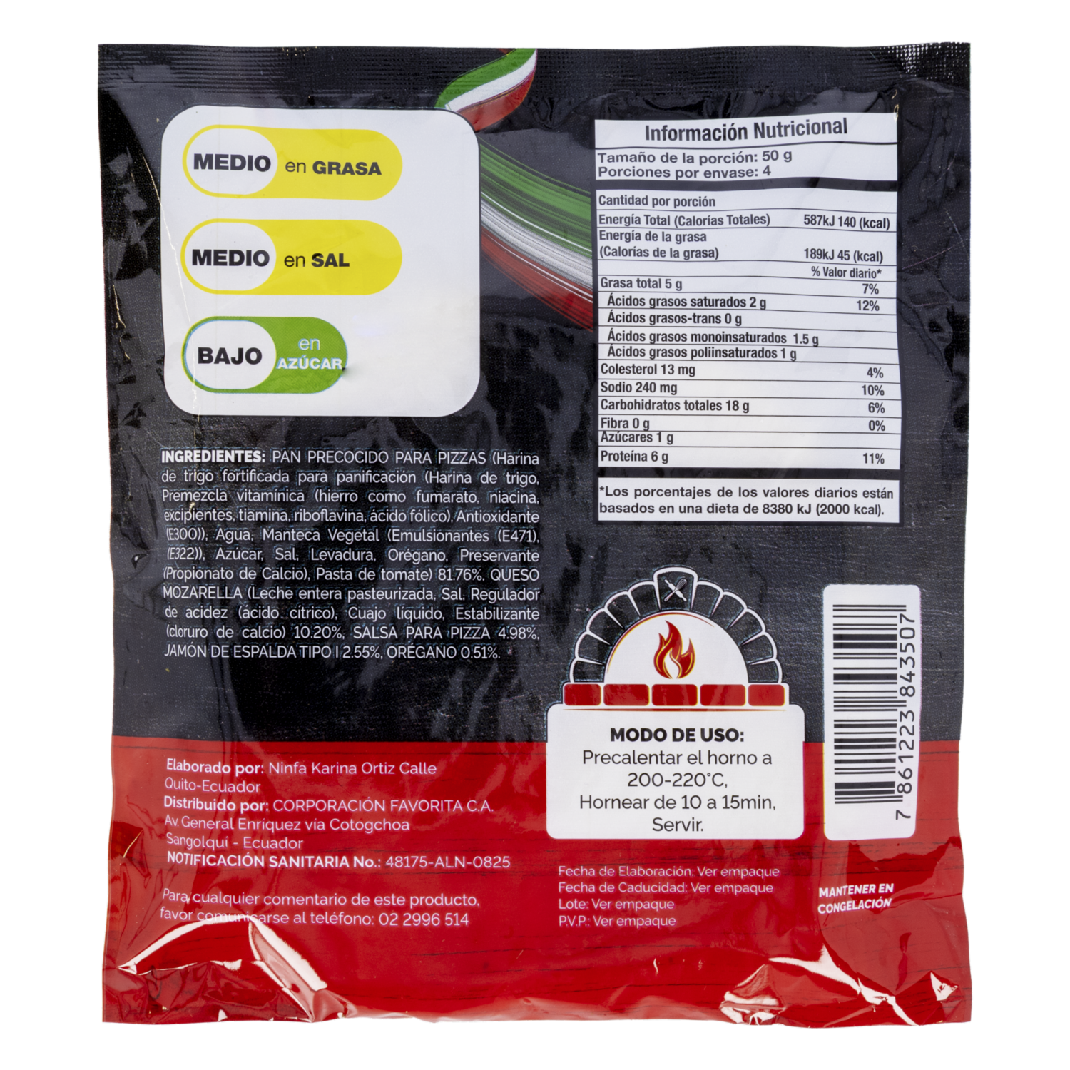 Pizza Congelada De Jamón Y Queso EL ARTESANAL 240 G - Image 2