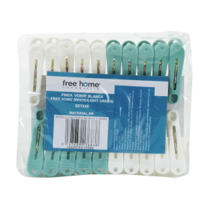 Pinzas Para Ropa Verde Blanca FREE HOME X 20 Uds
